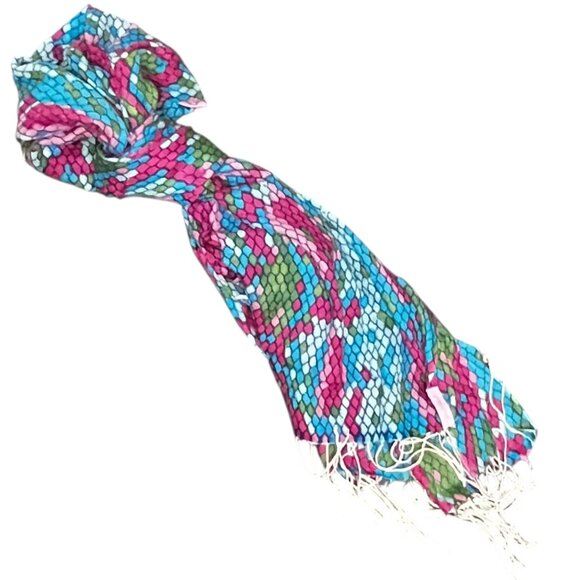Lilly‎ Pulitzer Murfree Scarf Snakeskin Pink Blue Green VTG "Show Me Some Skin" - Picture 1 of 5